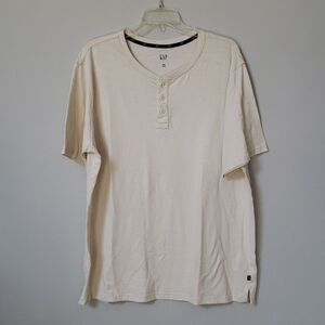 GAP Henley Shirt Mens XXL Cream S/S Classic Cotton Cabincore Fall